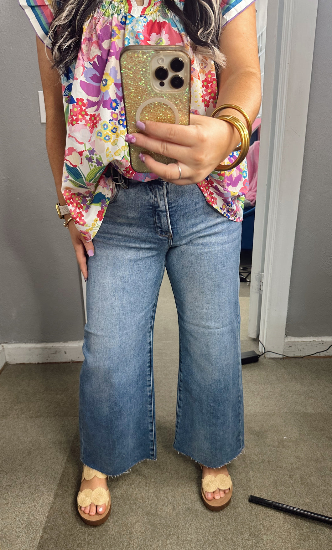 Risen Cropped Wide Jeans