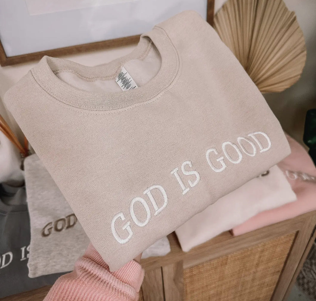 Embroidered God is Good Crew