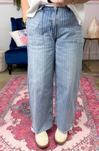 Load image into Gallery viewer, Stripe High Rise Barrel Jeans