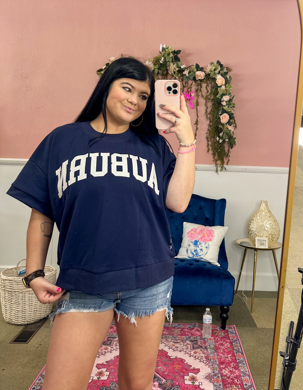 Navy Auburn Top