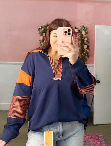 Navy and Orange French Terry