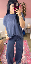 Load image into Gallery viewer, Navy Rippled Pants Set