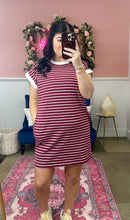 Load image into Gallery viewer, The Wine Stripped T-Shirt Dress