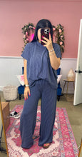 Load image into Gallery viewer, Navy Rippled Pants Set