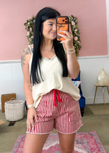 Load image into Gallery viewer, Red Stripped Denim Shorts