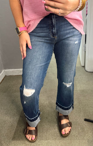 Risen Straight Slim Cuffed Jeans