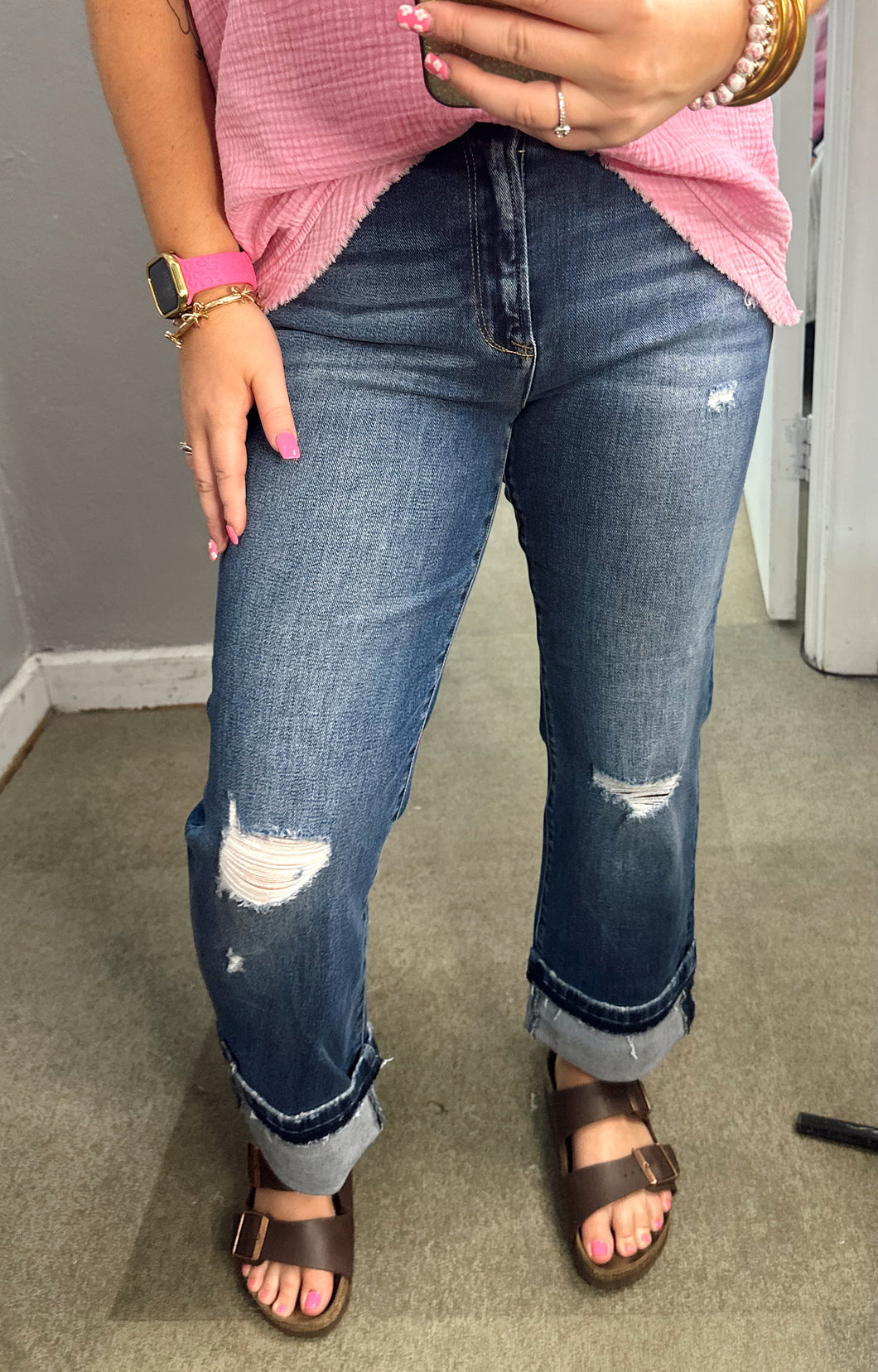 Risen Straight Slim Cuffed Jeans